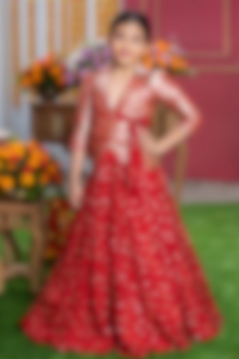 Red Pure Brocade Silk Lehenga Set For Girls by Kirti Agarwal Pret n Couture at Pernia's Pop Up Shop