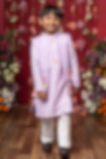 Lavender & White Dola Silk Indo-Western Set For Boys by Kirti Agarwal Pret n Couture at Pernia's Pop Up Shop