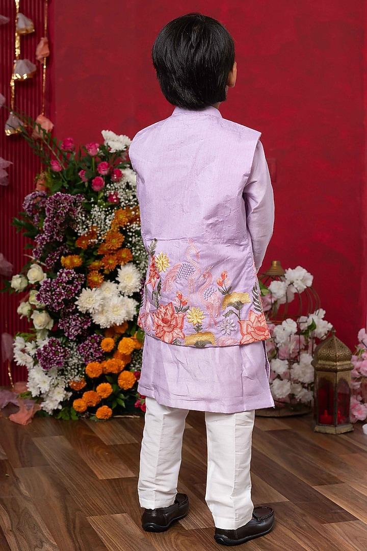 Lavender & White Dola Silk Indo-Western Set For Boys by Kirti Agarwal Pret n Couture at Pernia's Pop Up Shop