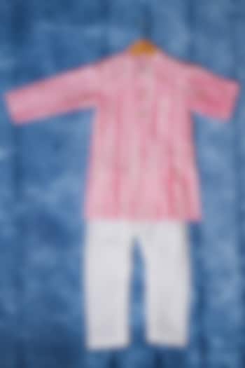 Blush Pink & White Chanderi Silk Striped Kurta Set For Boys by Kirti Agarwal Pret n Couture at Pernia's Pop Up Shop