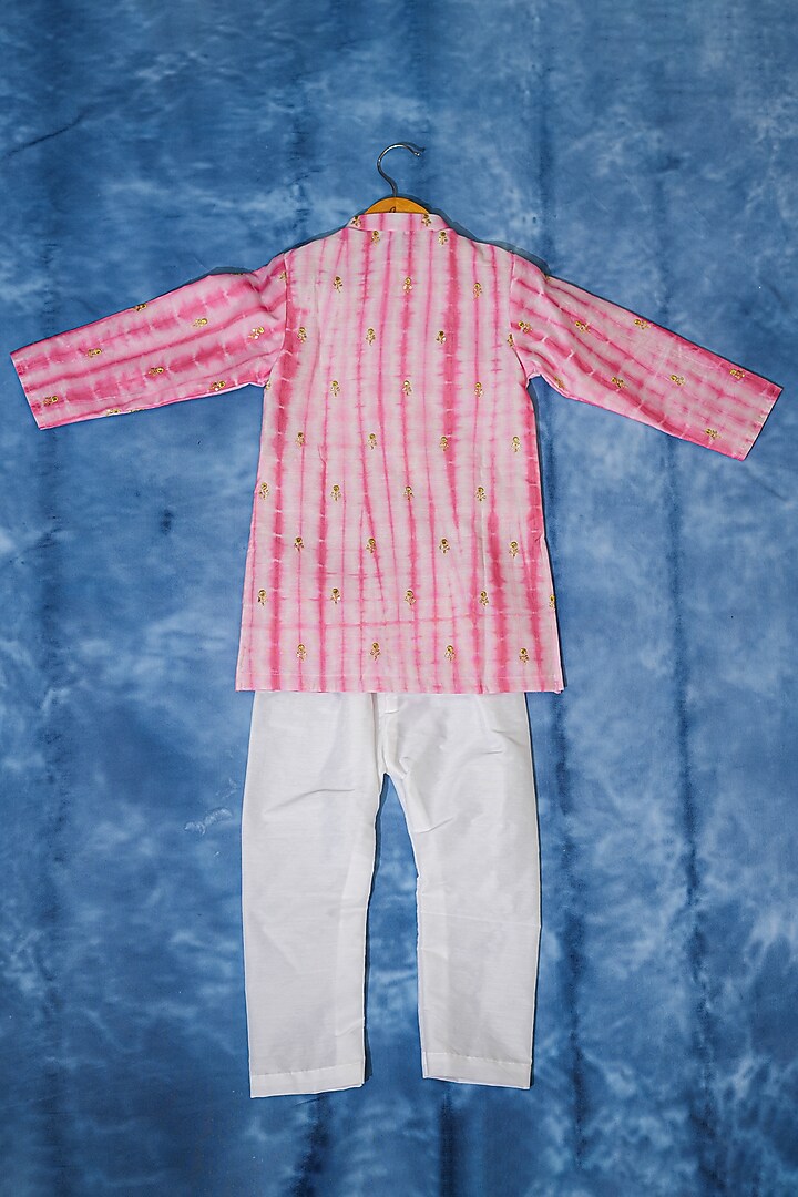 Blush Pink & White Chanderi Silk Striped Kurta Set For Boys by Kirti Agarwal Pret n Couture at Pernia's Pop Up Shop
