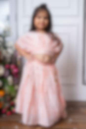 Blush Pink & White Chanderi Silk Tie-Dyed Lehenga Set For Girls by Kirti Agarwal Pret n Couture at Pernia's Pop Up Shop