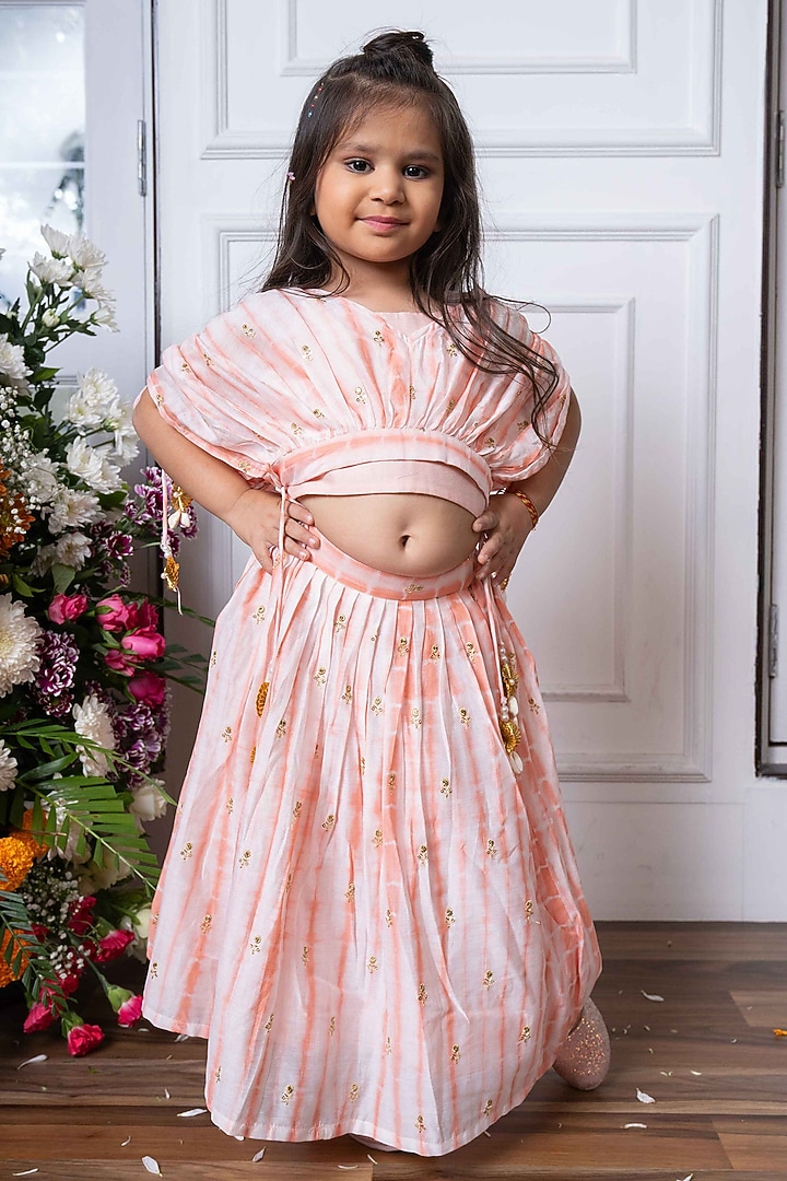 Blush Pink & White Chanderi Silk Tie-Dyed Lehenga Set For Girls by Kirti Agarwal Pret n Couture at Pernia's Pop Up Shop