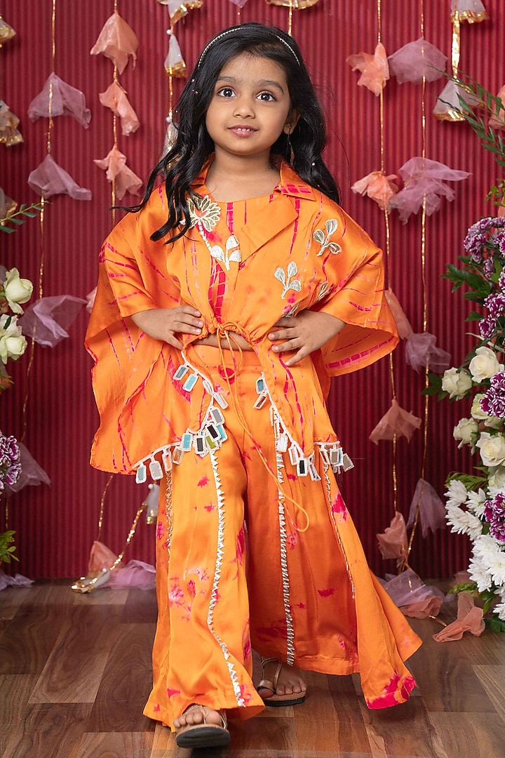 Orange Modal Satin Tie-Dyed Co-Ord Set For Girls by Kirti Agarwal Pret n Couture at Pernia's Pop Up Shop