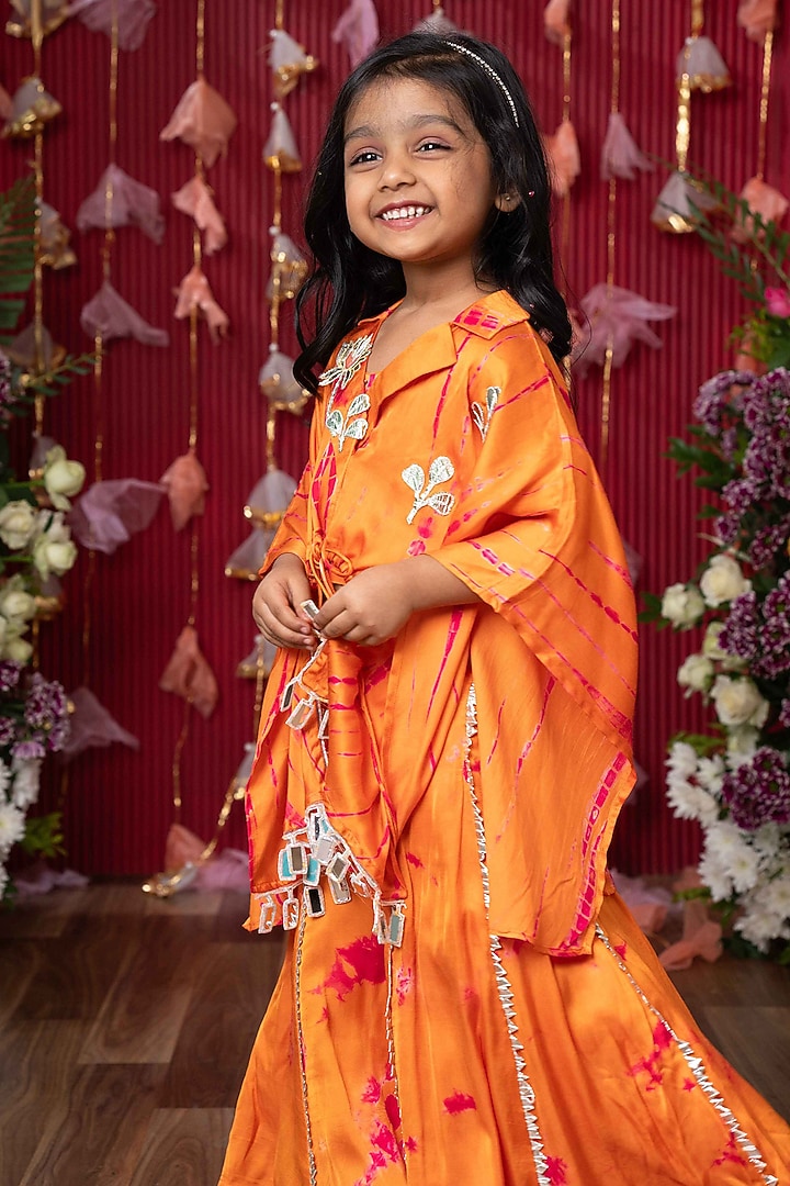 Orange Modal Satin Tie-Dyed Co-Ord Set For Girls by Kirti Agarwal Pret n Couture at Pernia's Pop Up Shop