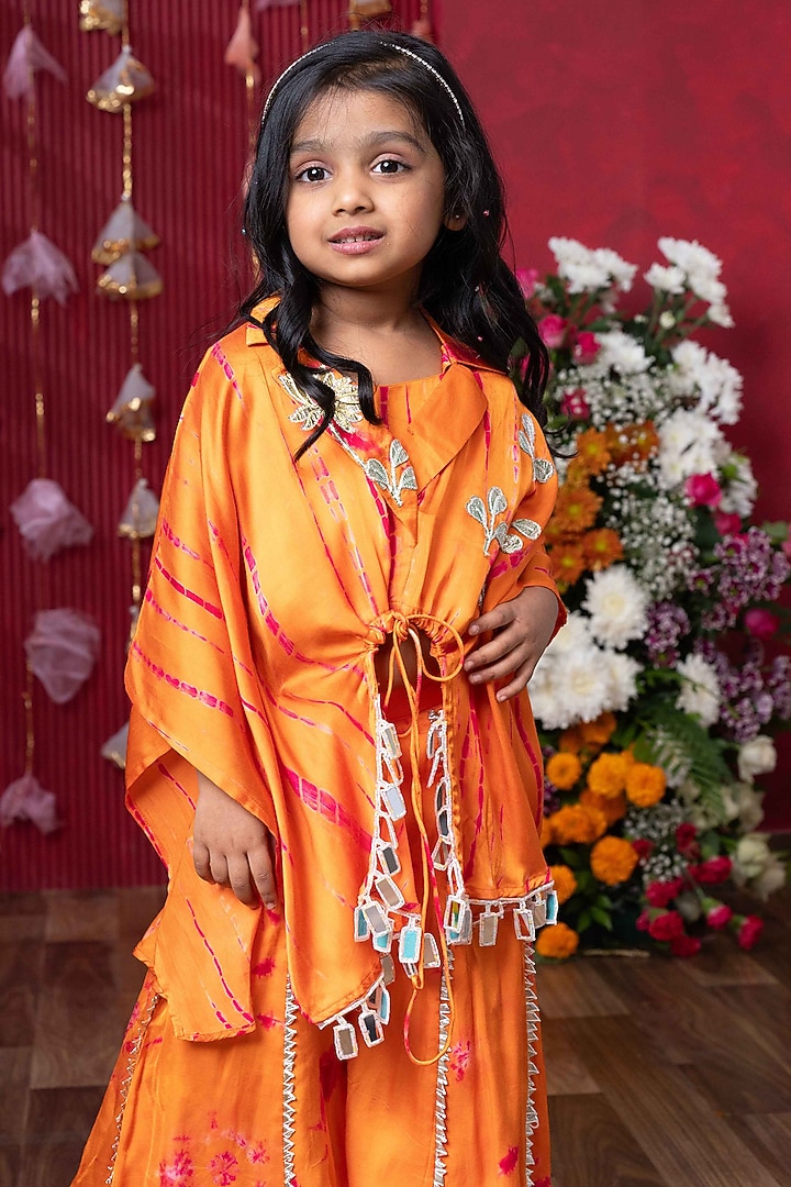 Orange Modal Satin Tie-Dyed Co-Ord Set For Girls by Kirti Agarwal Pret n Couture at Pernia's Pop Up Shop