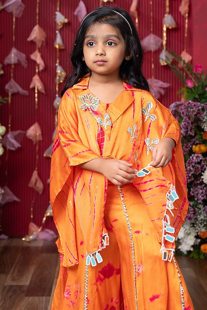 Orange Modal Satin Tie-Dyed Co-Ord Set For Girls by Kirti Agarwal Pret n Couture at Pernia's Pop Up Shop