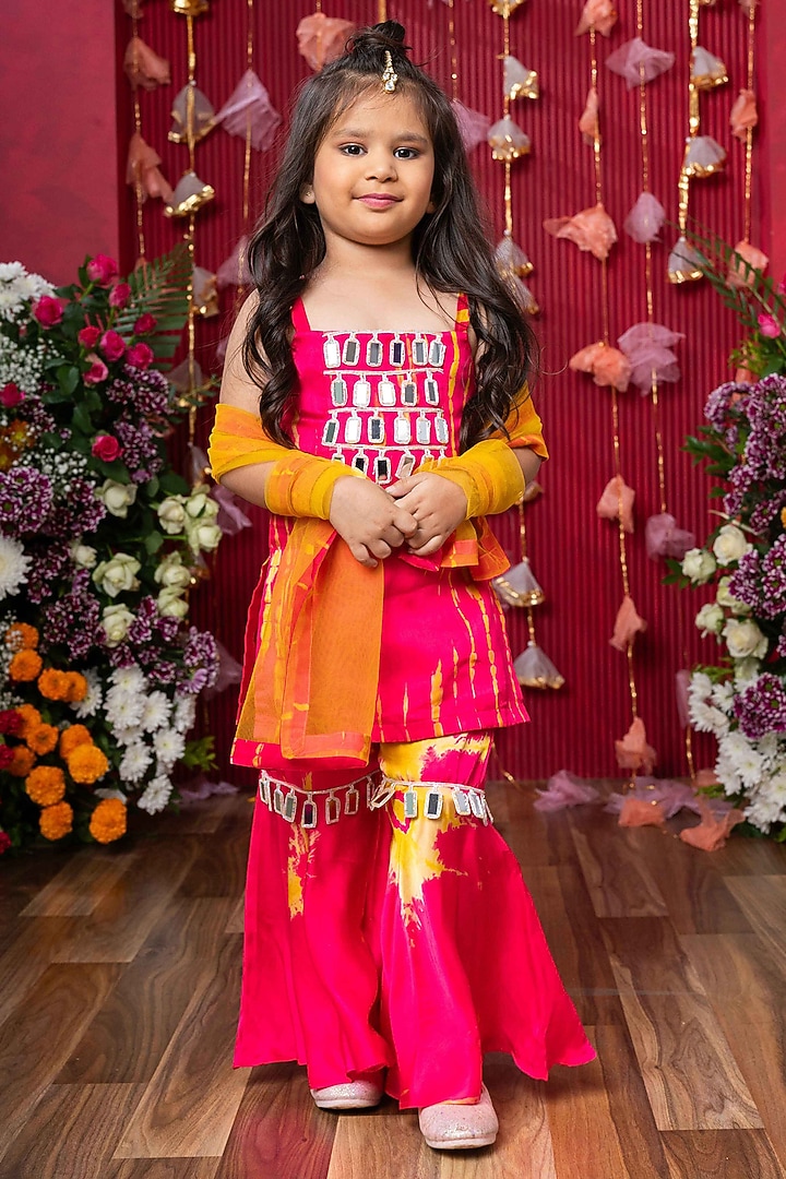 Pink Modal Satin Sharara Set For Girls by Kirti Agarwal Pret n Couture at Pernia's Pop Up Shop