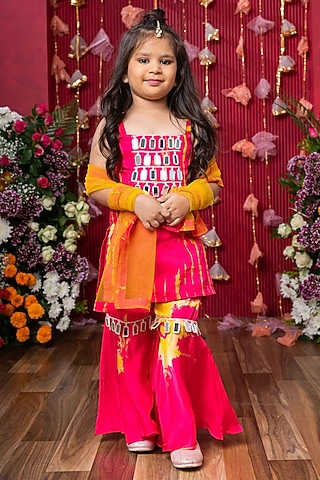 Pink Modal Satin Sharara Set For Girls by Kirti Agarwal Pret n Couture