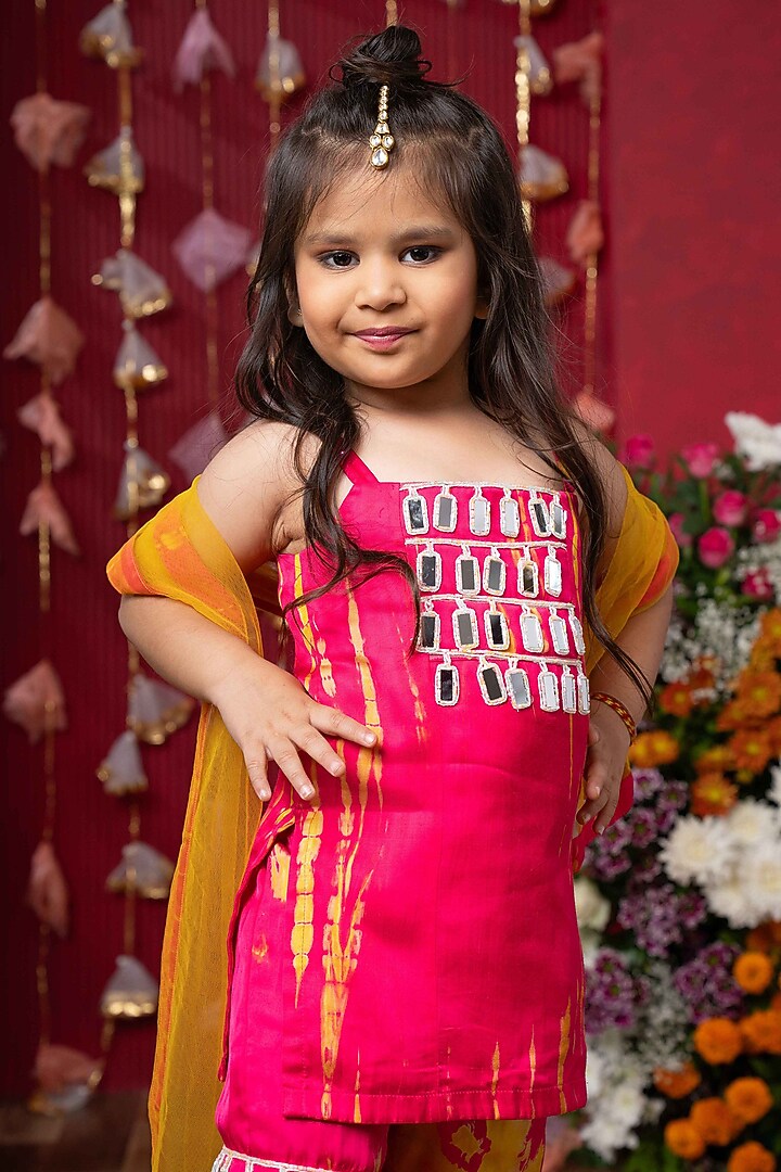 Pink Modal Satin Sharara Set For Girls by Kirti Agarwal Pret n Couture at Pernia's Pop Up Shop