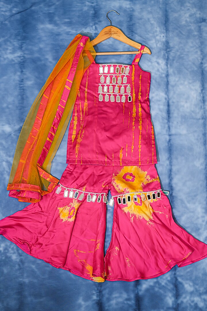 Pink Modal Satin Sharara Set For Girls by Kirti Agarwal Pret n Couture at Pernia's Pop Up Shop