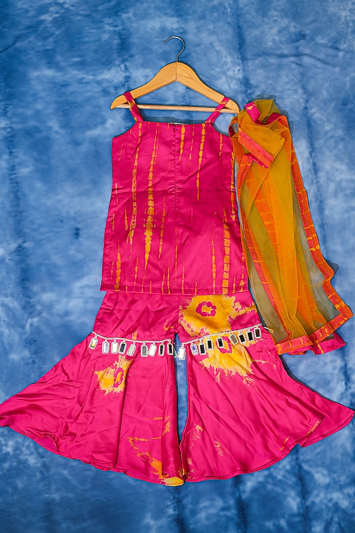 Pink Modal Satin Sharara Set For Girls by Kirti Agarwal Pret n Couture at Pernia's Pop Up Shop