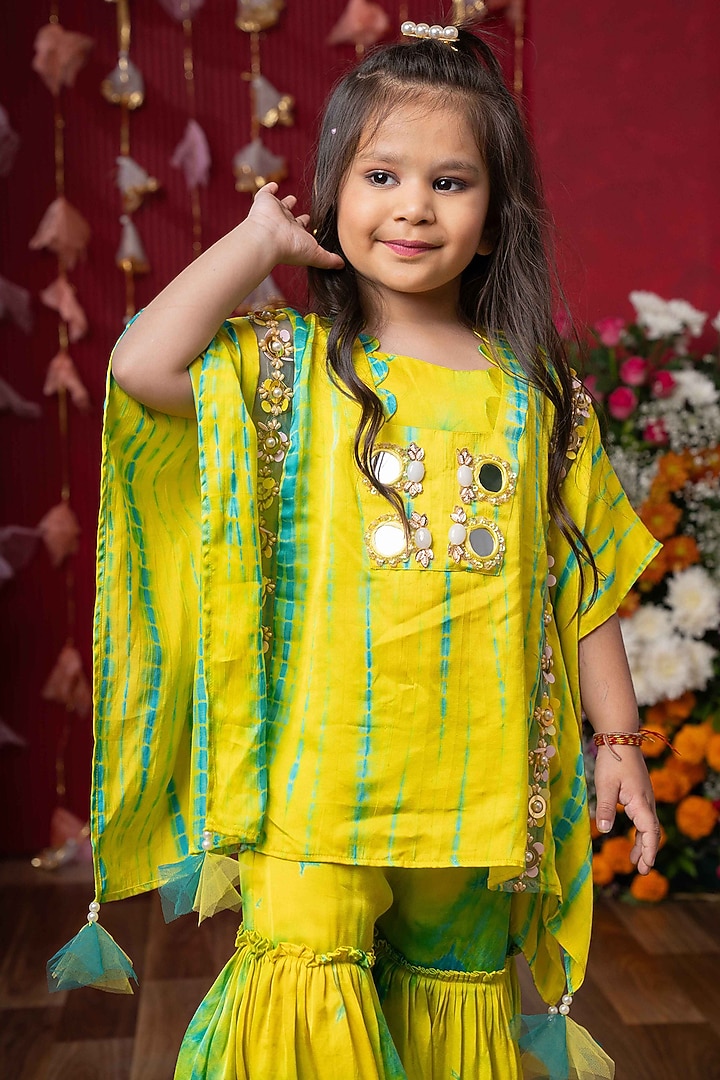 Yellow & Green Chanderi Silk Printed Sharara Set For Girls by Kirti Agarwal Pret n Couture at Pernia's Pop Up Shop