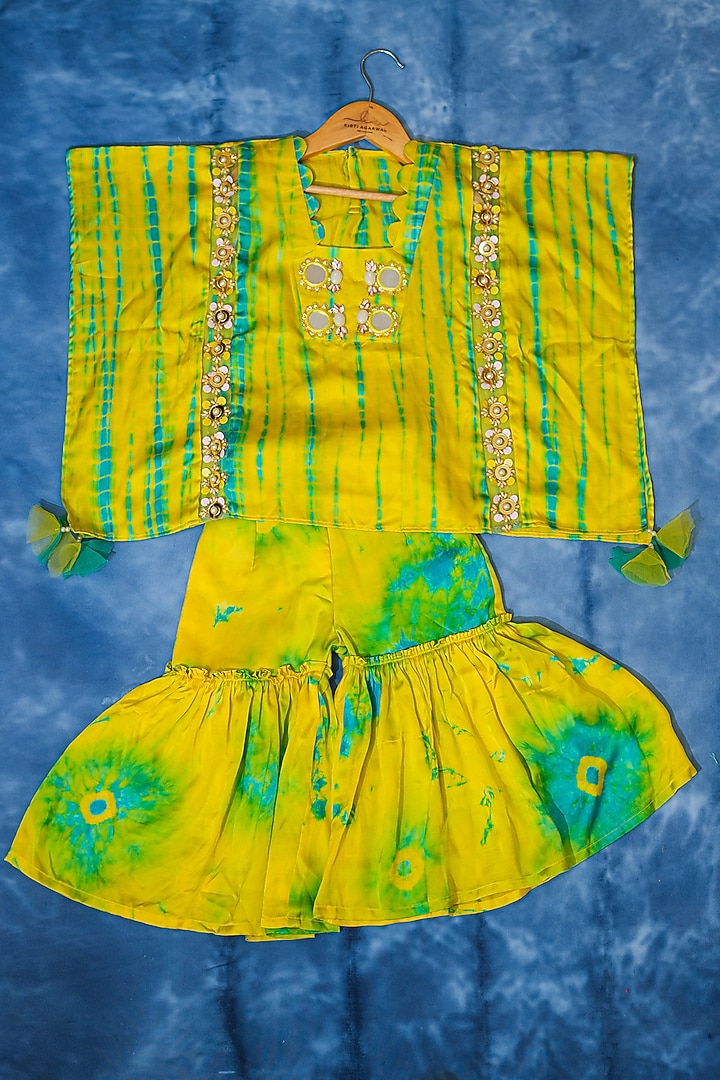 Yellow & Green Chanderi Silk Printed Sharara Set For Girls by Kirti Agarwal Pret n Couture at Pernia's Pop Up Shop