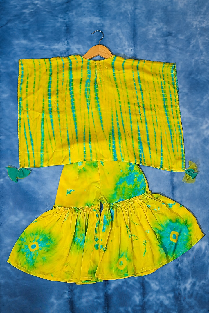 Yellow & Green Chanderi Silk Printed Sharara Set For Girls by Kirti Agarwal Pret n Couture at Pernia's Pop Up Shop