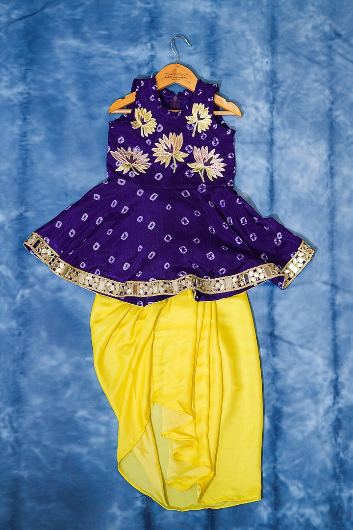 Yellow Satin Silk Dhoti Set For Girls by Kirti Agarwal Pret n Couture at Pernia's Pop Up Shop