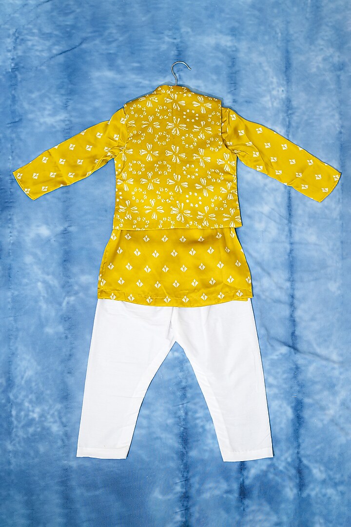 Yellow Modal Satin Nehru Jacket Set For Boys by Kirti Agarwal Pret n Couture at Pernia's Pop Up Shop