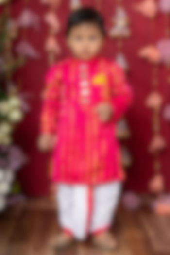 Fuchsia Pink Modal Satin Tie-Dyed Kurta Set For Boys by Kirti Agarwal Pret n Couture at Pernia's Pop Up Shop