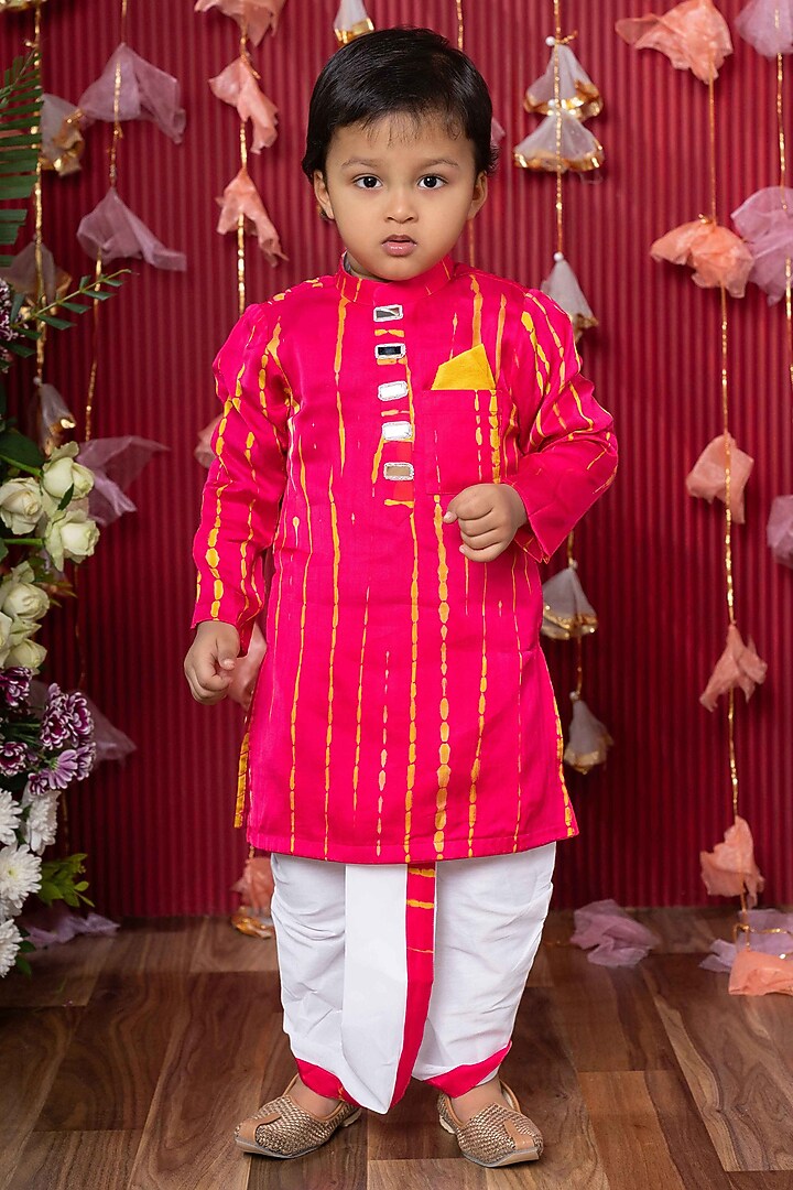 Fuchsia Pink Modal Satin Tie-Dyed Kurta Set For Boys by Kirti Agarwal Pret n Couture at Pernia's Pop Up Shop