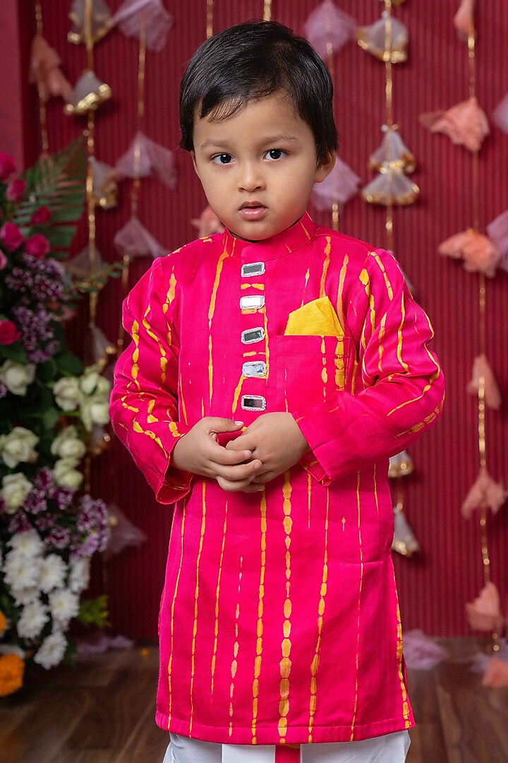 Fuchsia Pink Modal Satin Tie-Dyed Kurta Set For Boys by Kirti Agarwal Pret n Couture at Pernia's Pop Up Shop
