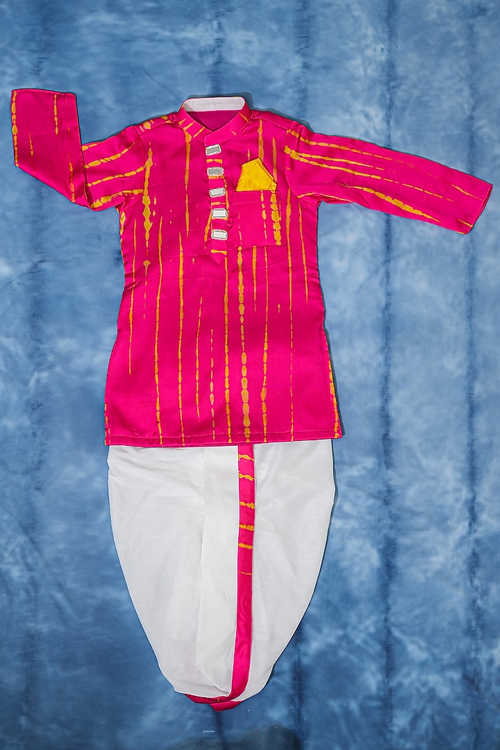 Fuchsia Pink Modal Satin Tie-Dyed Kurta Set For Boys by Kirti Agarwal Pret n Couture at Pernia's Pop Up Shop