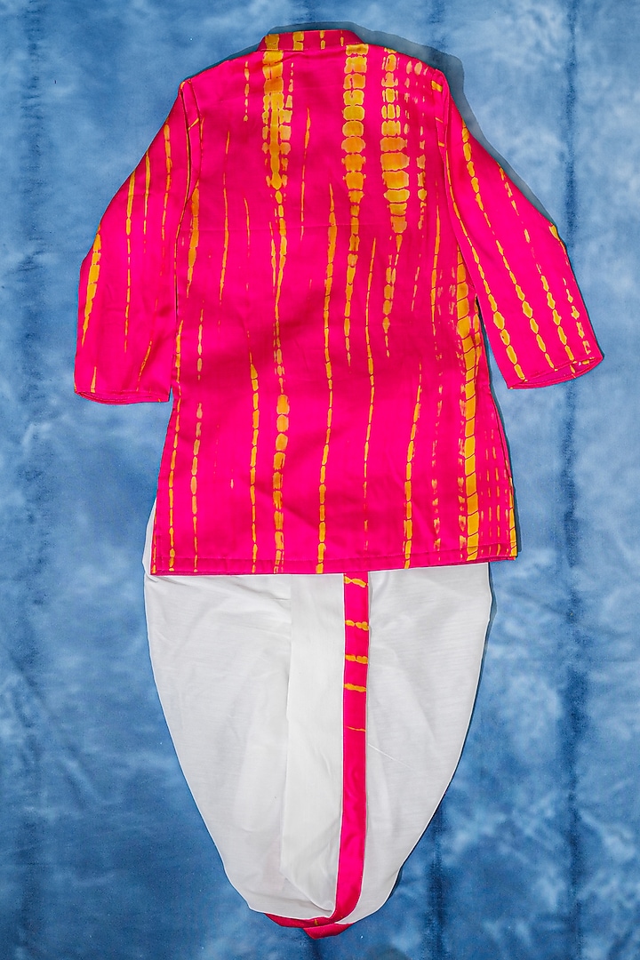 Fuchsia Pink Modal Satin Tie-Dyed Kurta Set For Boys by Kirti Agarwal Pret n Couture at Pernia's Pop Up Shop