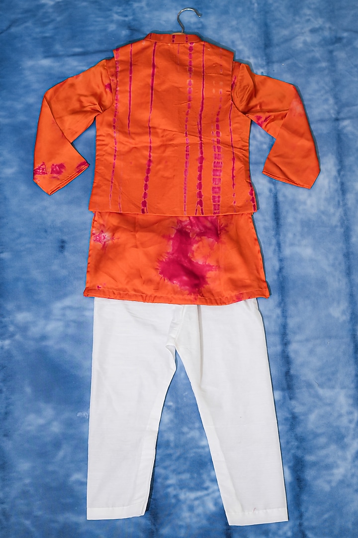 Orange Modal Satin Tie-Dye Nehru Jacket Set For Boys by Kirti Agarwal Pret n Couture at Pernia's Pop Up Shop