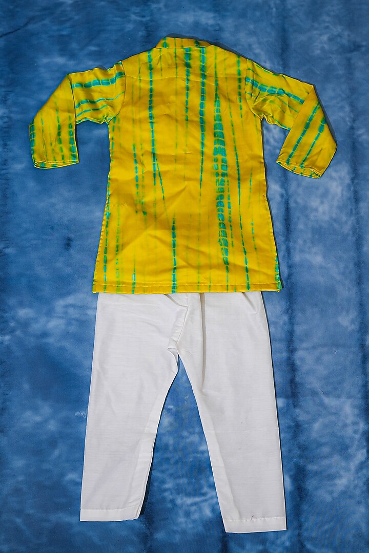 Bright Yellow Modal Satin Tie-Dyed Kurta Set For Boys by Kirti Agarwal Pret n Couture at Pernia's Pop Up Shop