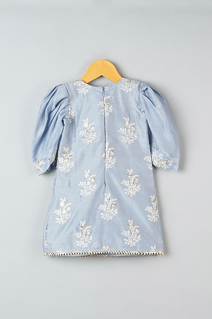 Light Blue Chanderi Embroidered Kurta Set For Girls by Kirti Agarwal Pret n Couture at Pernia's Pop Up Shop