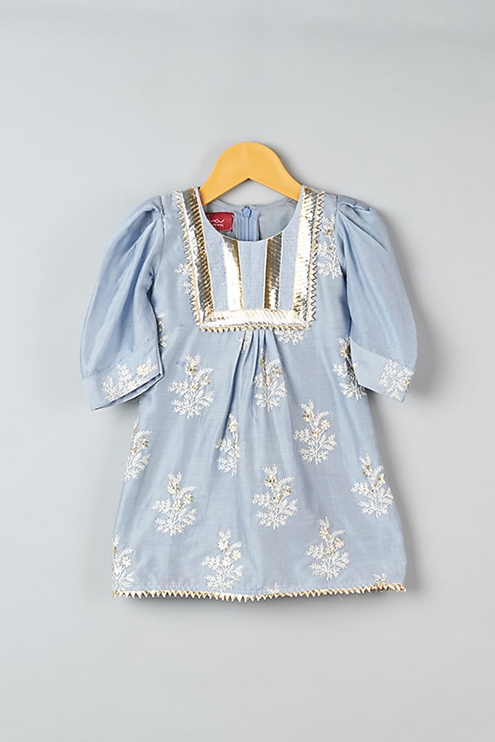 Light Blue Chanderi Embroidered Kurta Set For Girls by Kirti Agarwal Pret n Couture at Pernia's Pop Up Shop