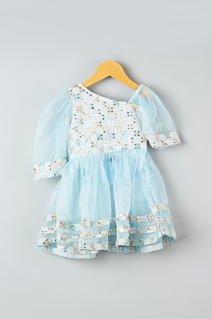 Pastel Blue Embroidered Kurta Set For Girls by Kirti Agarwal Pret n Couture at Pernia's Pop Up Shop