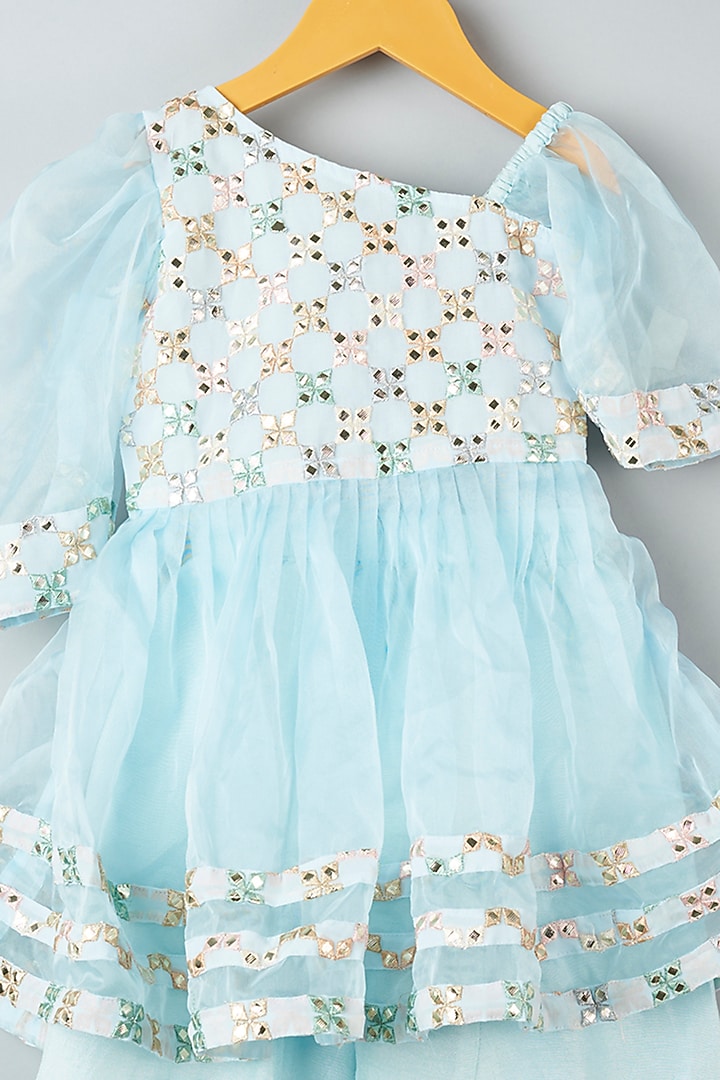 Pastel Blue Embroidered Kurta Set For Girls by Kirti Agarwal Pret n Couture at Pernia's Pop Up Shop