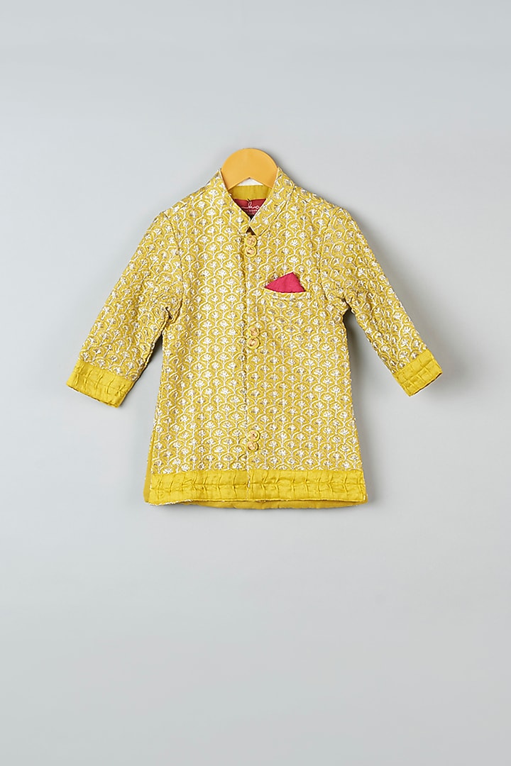 Yellow Embroidered Kurta Set For Boys by Kirti Agarwal Pret n Couture at Pernia's Pop Up Shop