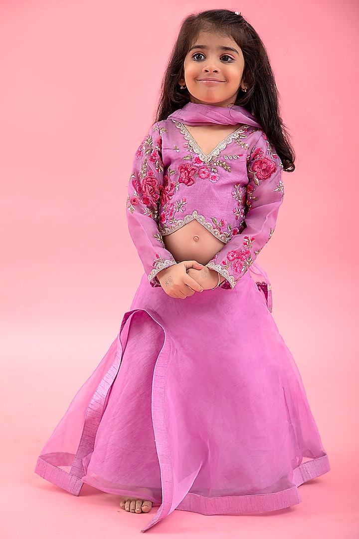 Lavender Organza & Silk Lehenga Set For Girls by Kirti Agarwal Pret n Couture