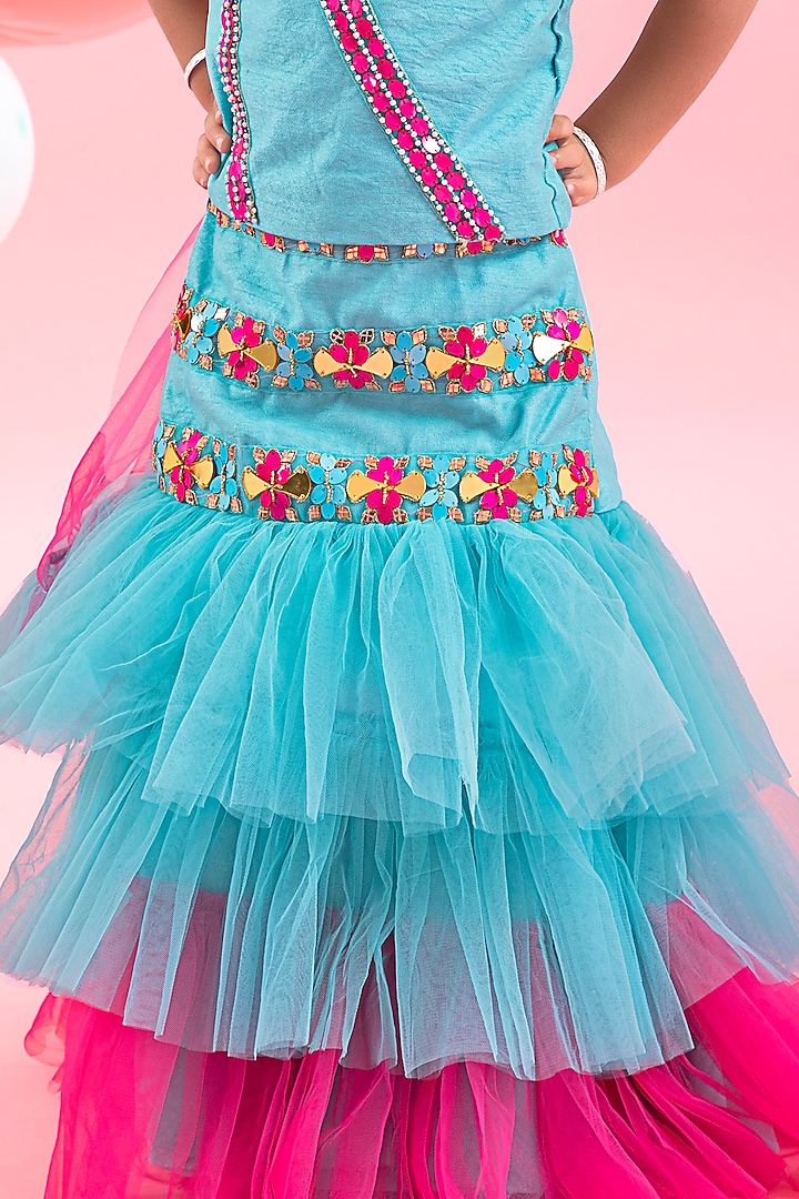 Blue Net & Silk Embroidered Lehenga Set by Kirti Agarwal Pret n Couture at Pernia's Pop Up Shop