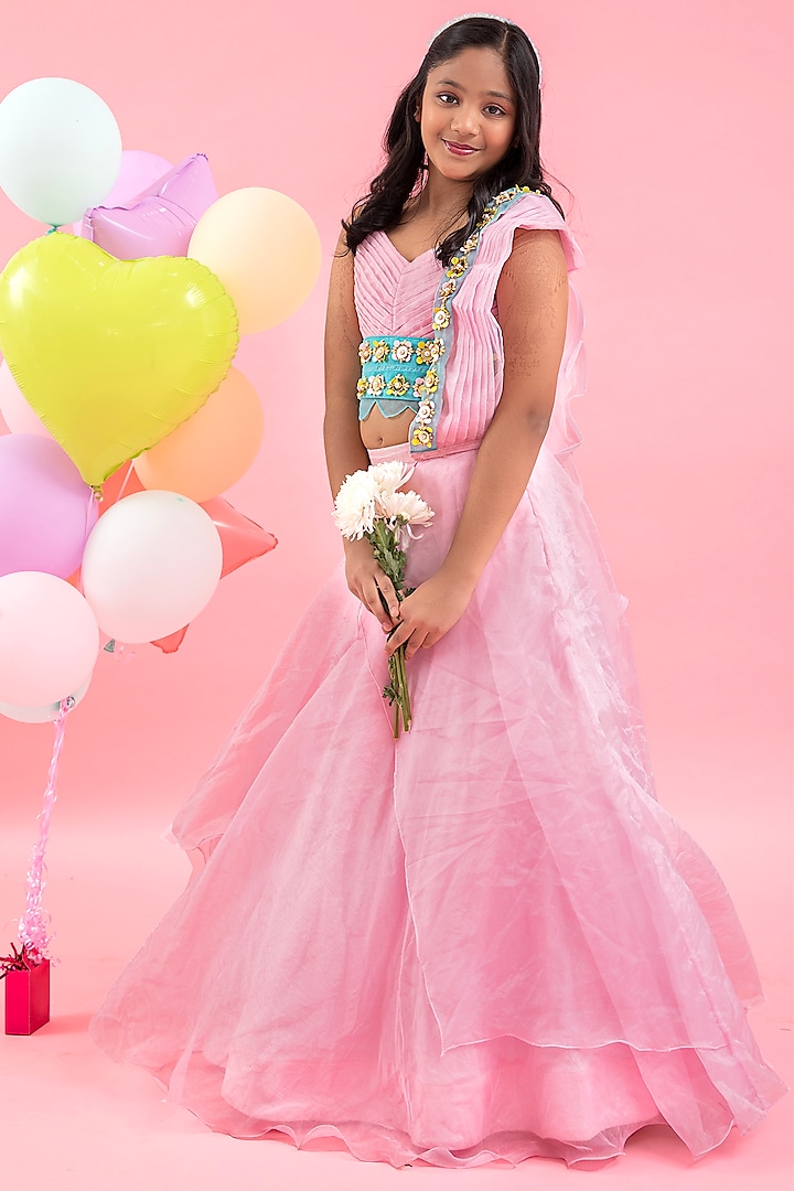 Pink Organza Lehenga Set For Girls by Kirti Agarwal Pret n Couture