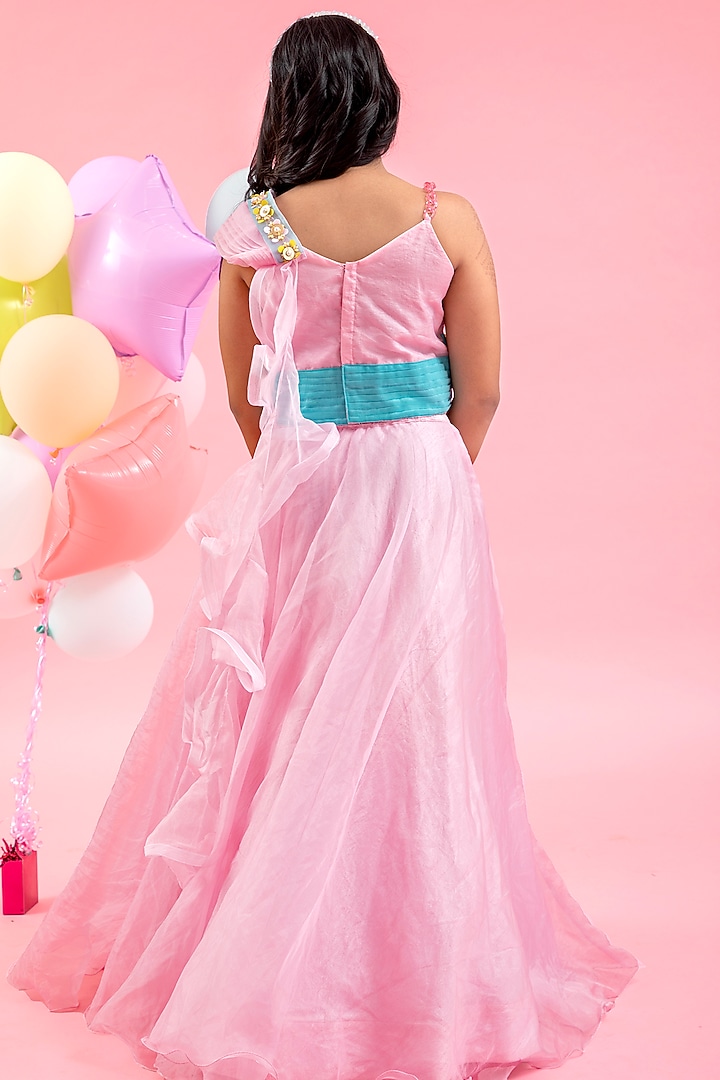 Pink Organza Lehenga Set For Girls by Kirti Agarwal Pret n Couture at Pernia's Pop Up Shop