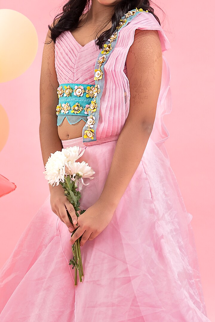 Pink Organza Lehenga Set For Girls by Kirti Agarwal Pret n Couture at Pernia's Pop Up Shop