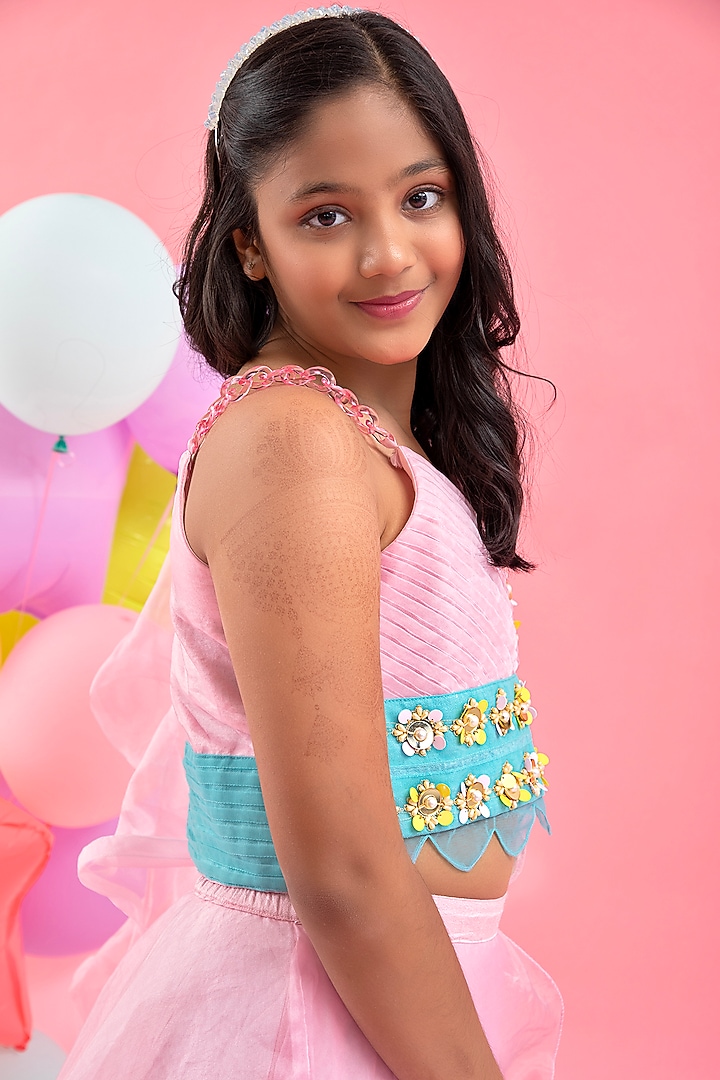 Pink Organza Lehenga Set For Girls by Kirti Agarwal Pret n Couture at Pernia's Pop Up Shop