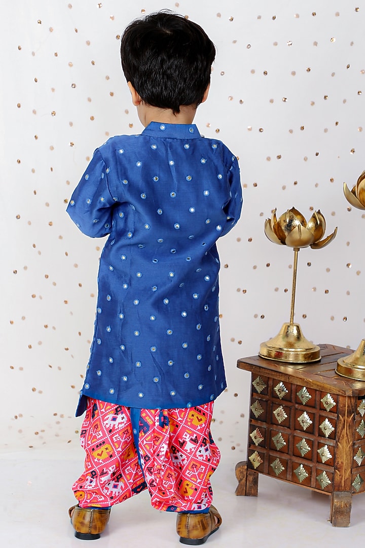 Pink Modal Satin & Chanderi Printed Dhoti Set For Boys by Kirti Agarwal Pret n Couture at Pernia's Pop Up Shop