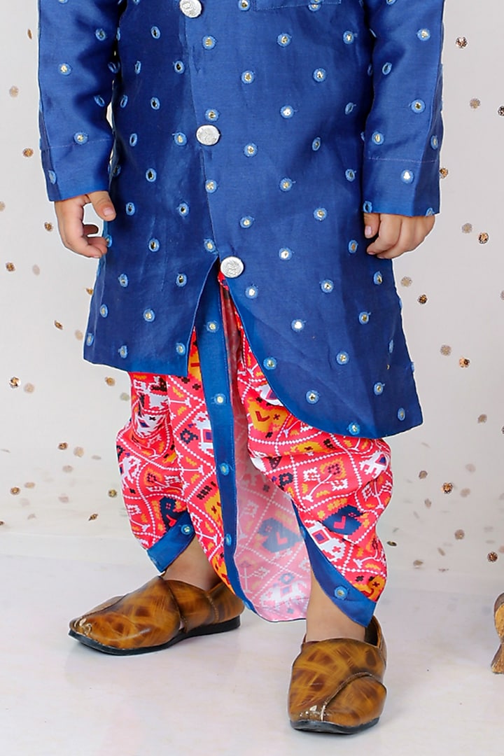 Pink Modal Satin & Chanderi Printed Dhoti Set For Boys by Kirti Agarwal Pret n Couture at Pernia's Pop Up Shop
