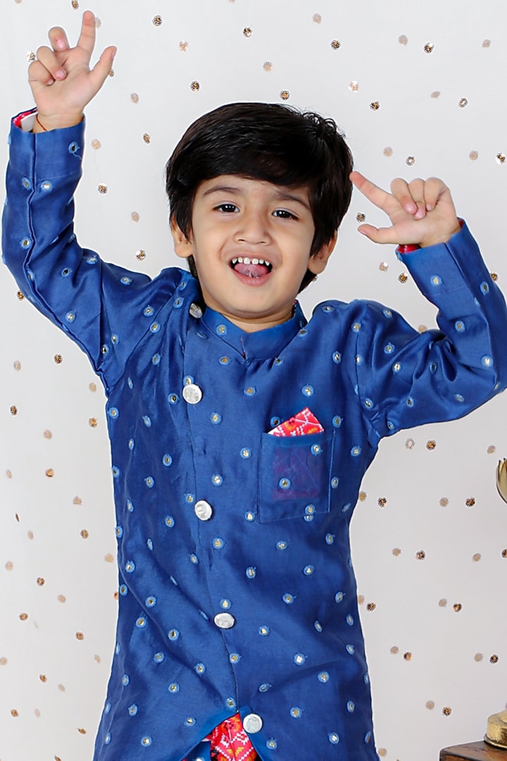 Pink Modal Satin & Chanderi Printed Dhoti Set For Boys by Kirti Agarwal Pret n Couture at Pernia's Pop Up Shop