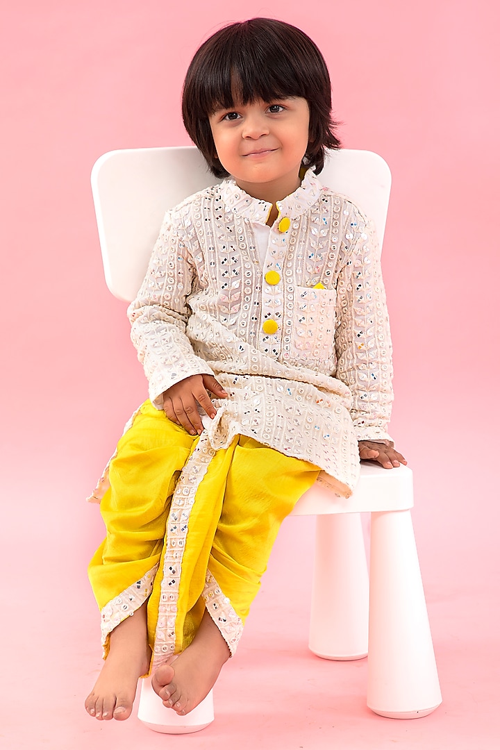 Yellow Georgette Embroidered Dhoti Set For Boys by  Kirti Agarwal Pret n Couture