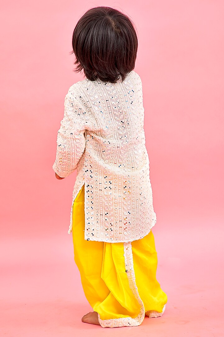 Yellow Georgette Embroidered Dhoti Set For Boys by Kirti Agarwal Pret n Couture at Pernia's Pop Up Shop