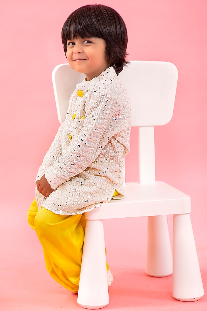 Yellow Georgette Embroidered Dhoti Set For Boys by Kirti Agarwal Pret n Couture at Pernia's Pop Up Shop