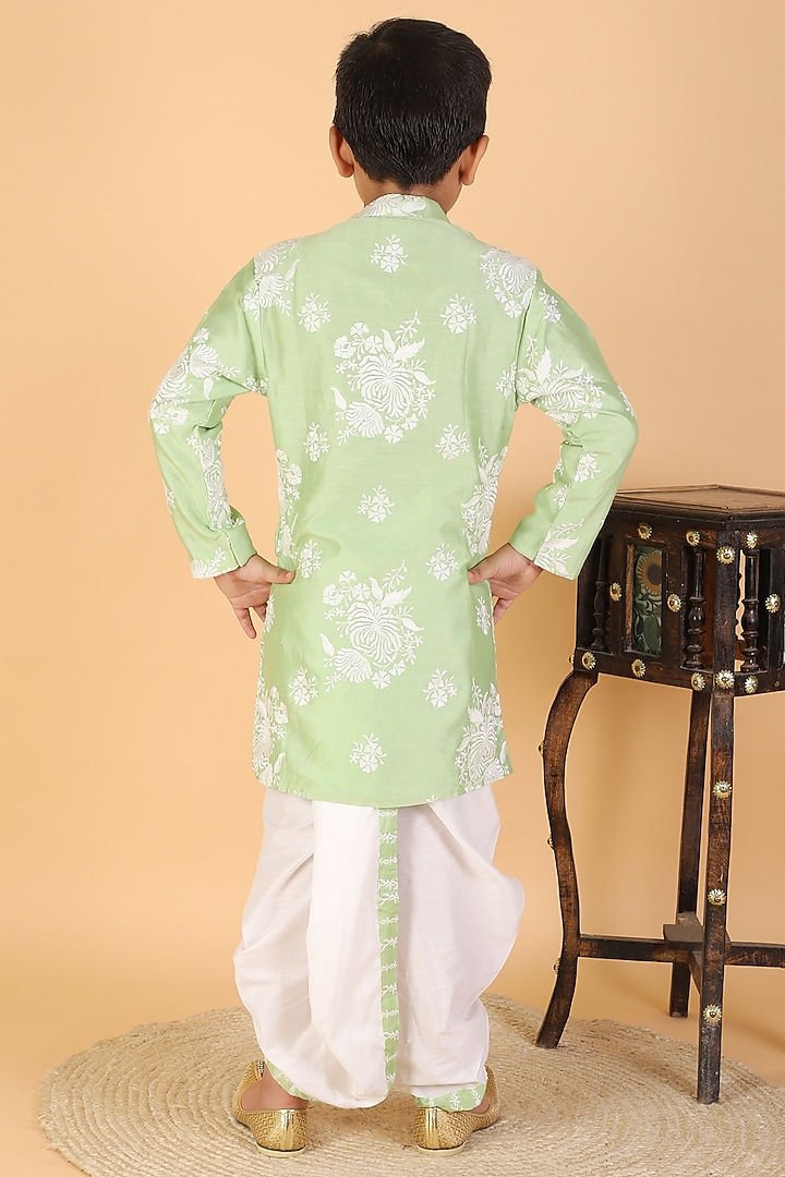 White Chanderi Silk & Cotton Silk Embroidered Dhoti Set For Boys by Kirti Agarwal Pret n Couture at Pernia's Pop Up Shop