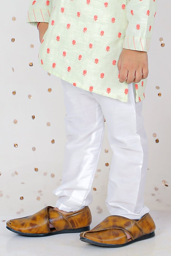 Beige Linen Embroidered Kurta Set For Boys by Kirti Agarwal Pret n Couture at Pernia's Pop Up Shop