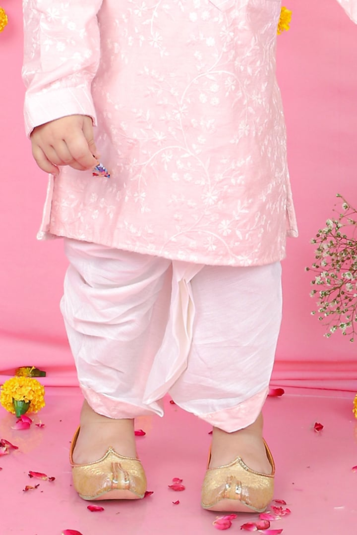 White Chanderi Silk & Cotton Chanderi Dhoti Set For Boys by Kirti Agarwal Pret n Couture at Pernia's Pop Up Shop