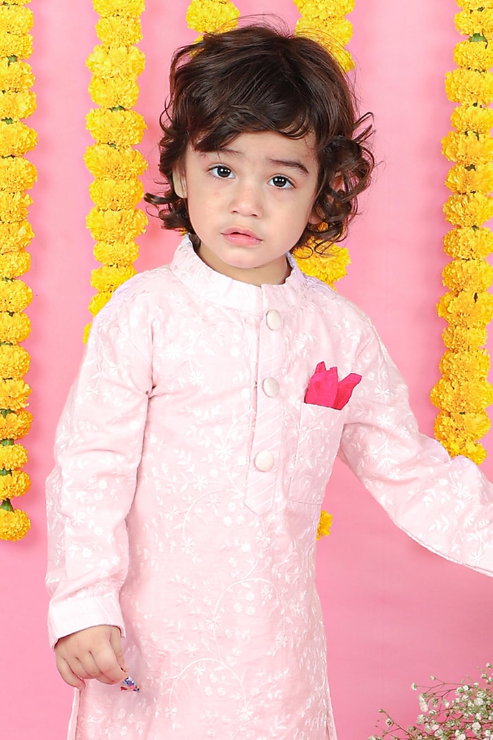 White Chanderi Silk & Cotton Chanderi Dhoti Set For Boys by Kirti Agarwal Pret n Couture at Pernia's Pop Up Shop