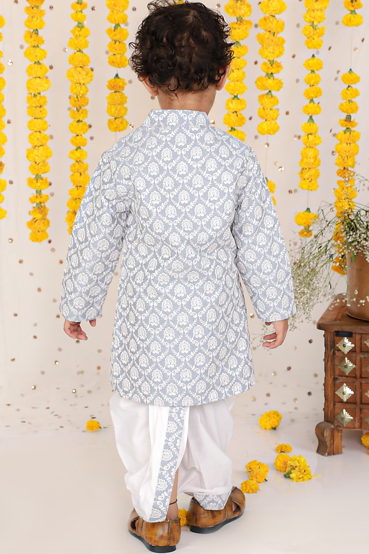 White Silk & Cotton Silk Dhoti Set For Boys by Kirti Agarwal Pret n Couture at Pernia's Pop Up Shop